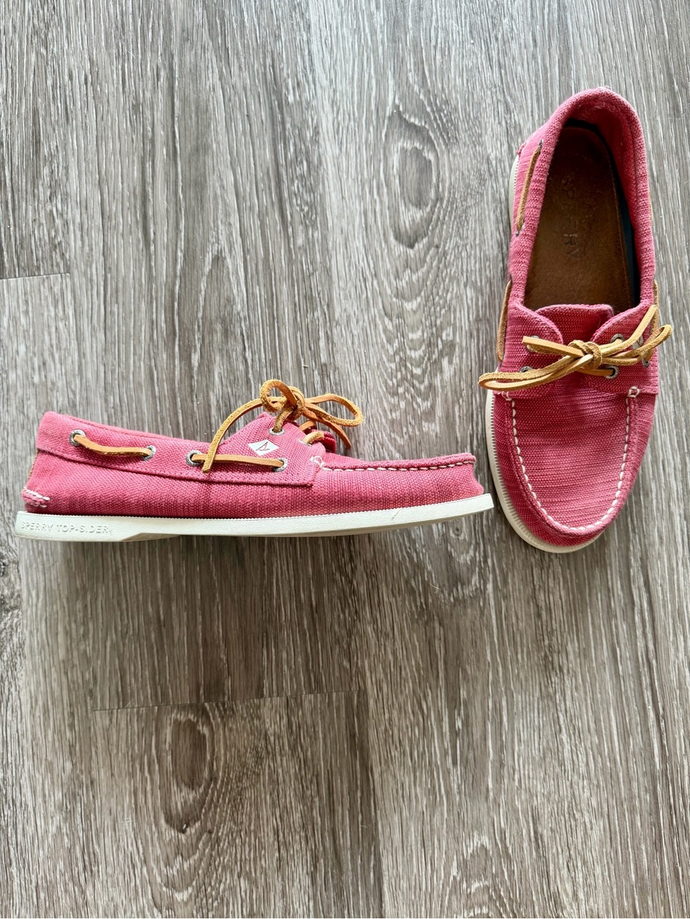 Sperry Pink Canvas Boat Shoes with Tan Laces for Men